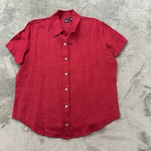Vintage 90s Y2K Gap 100% Linen Short Sleeve Button Up Shirt Top XL Women's Red